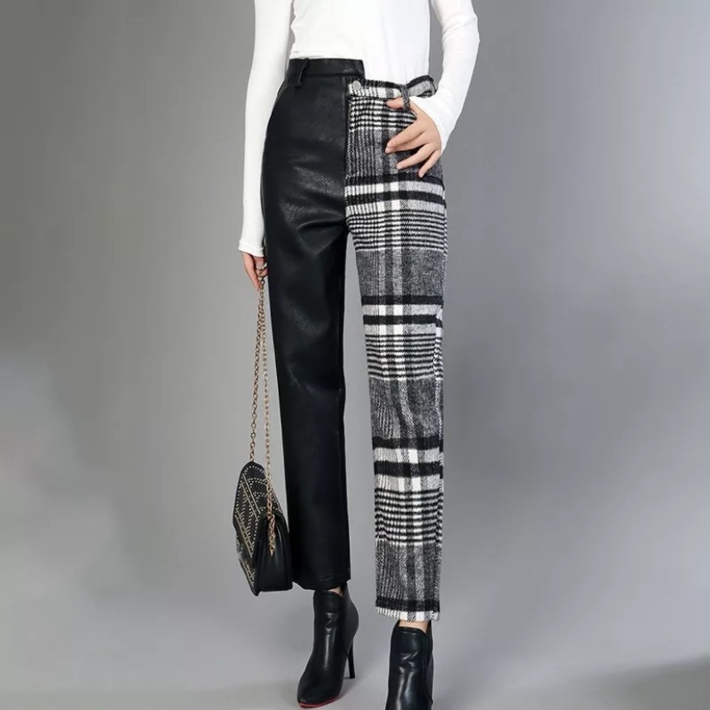 Patchwork And Vegan Leather Pants